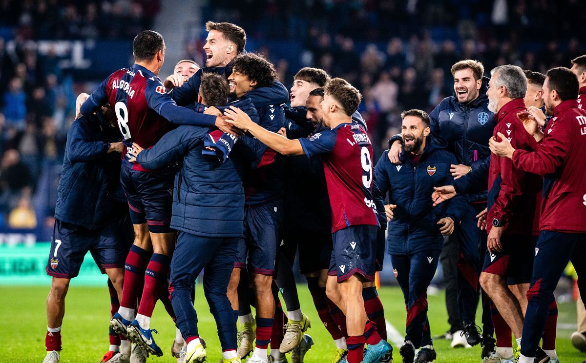 The medical team celebrating a win with the Levante UD squad